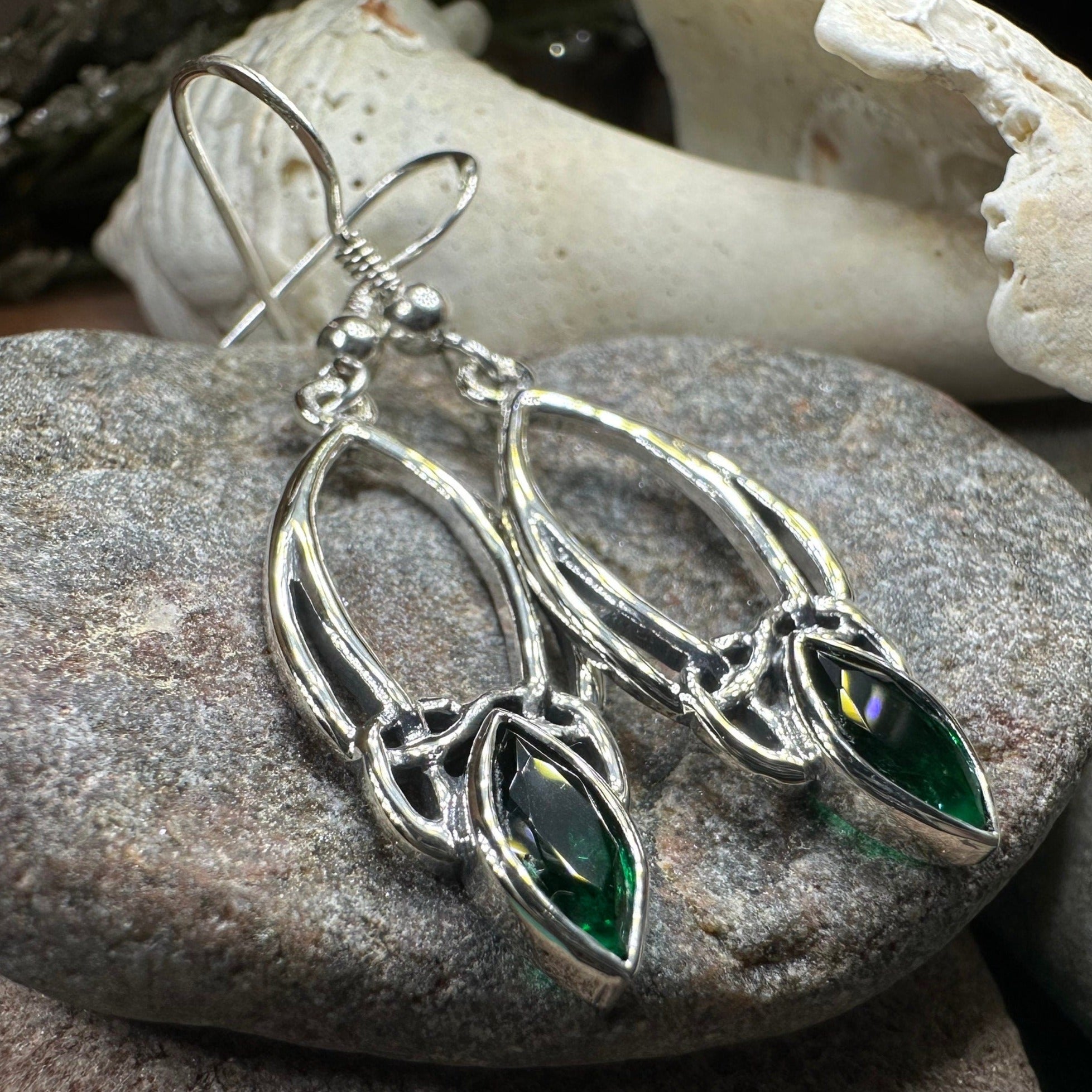 Emerald Celtic Trinity Knot Earrings