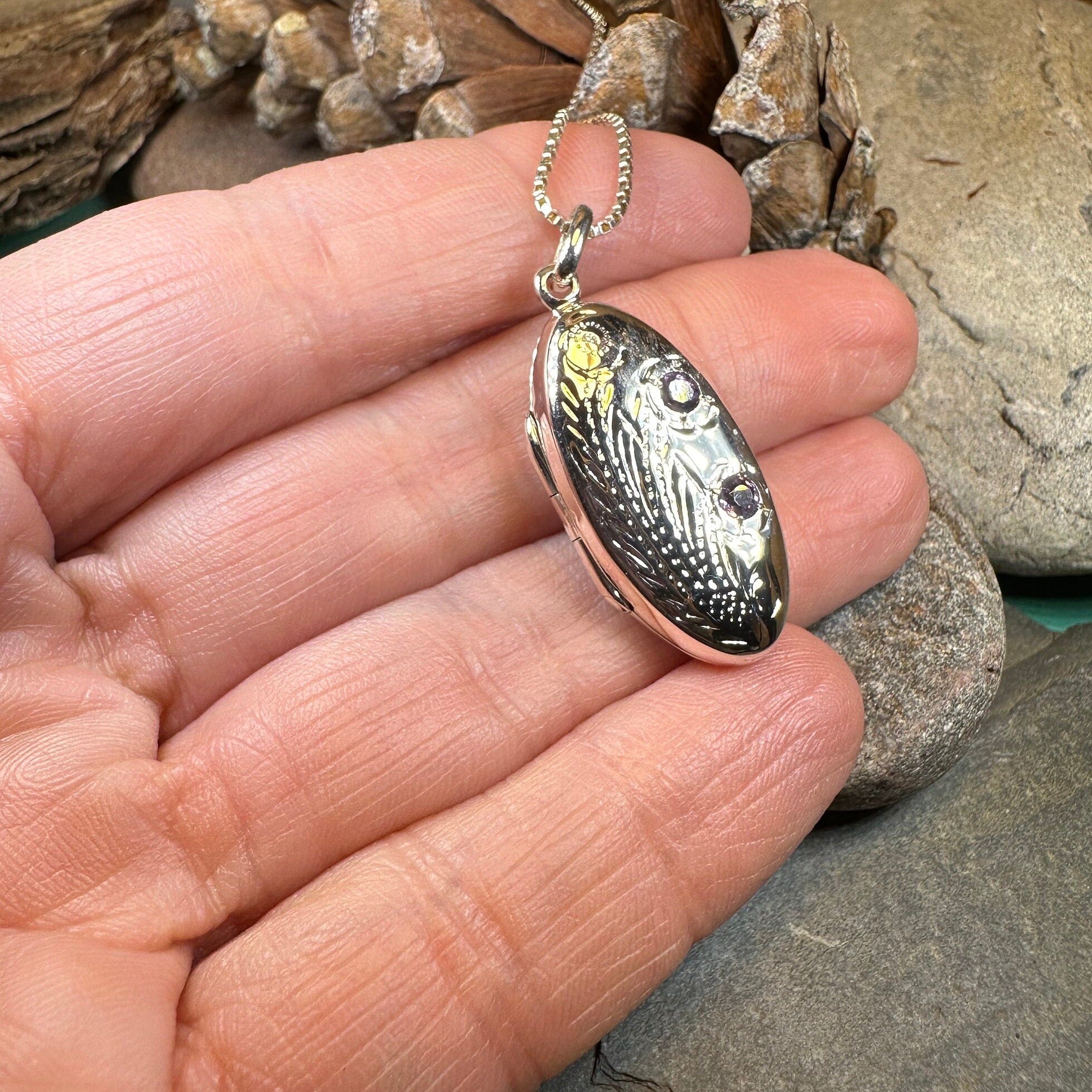 Meadowbrook Amethyst Flower Locket Necklace