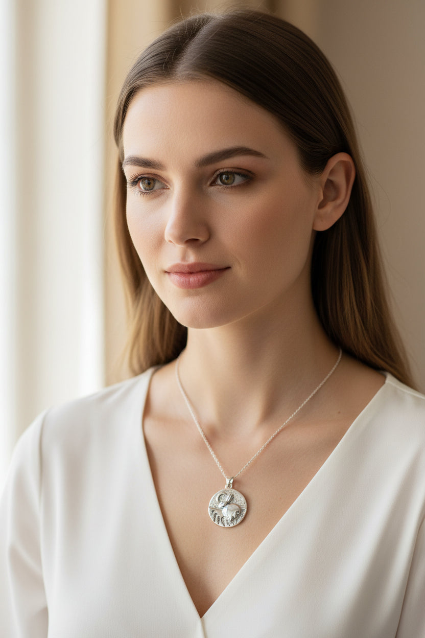 Night Sky Rabbit Necklace in Sterling Silver