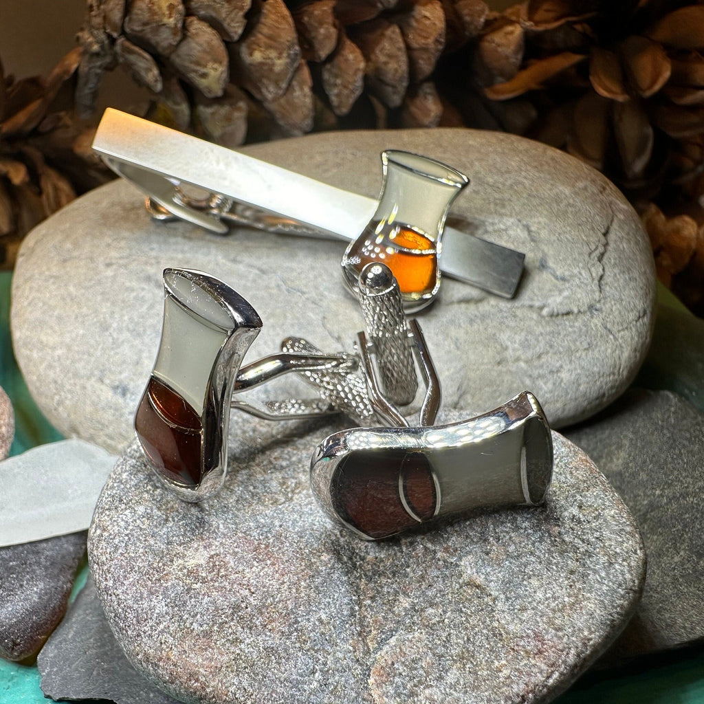 Scotch Whisky Cufflinks & Tie Clip Set