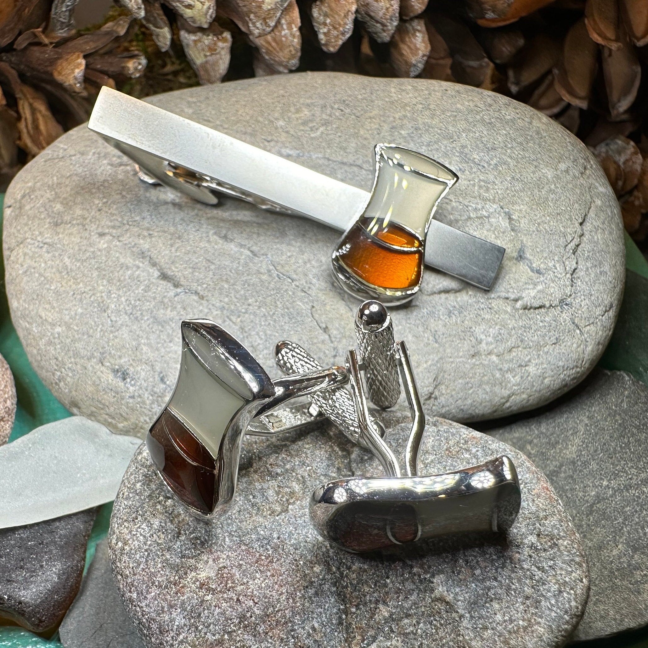 Scotch Whisky Cufflinks & Tie Clip Set