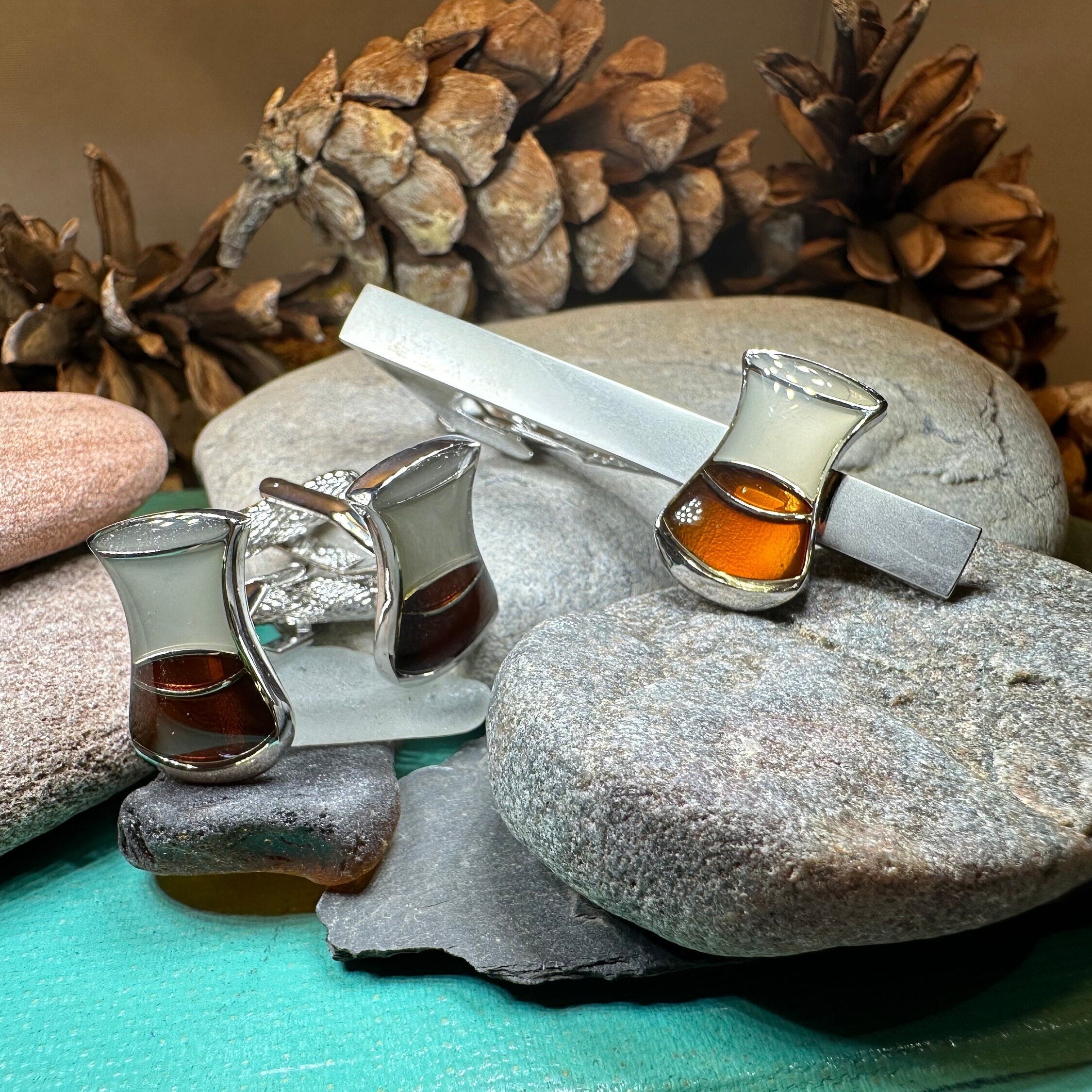 Scotch Whisky Cufflinks & Tie Clip Set