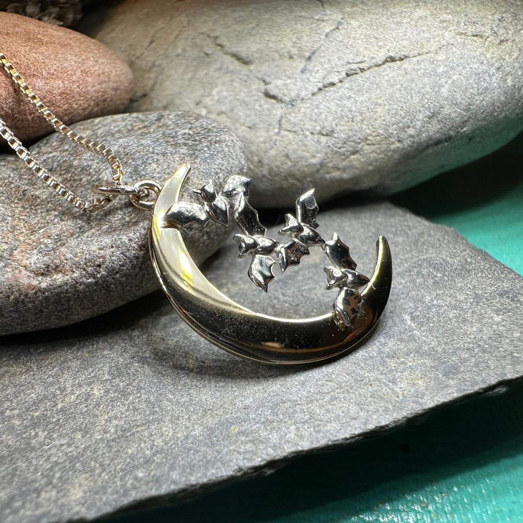 Moon & Flying Bats Necklace
