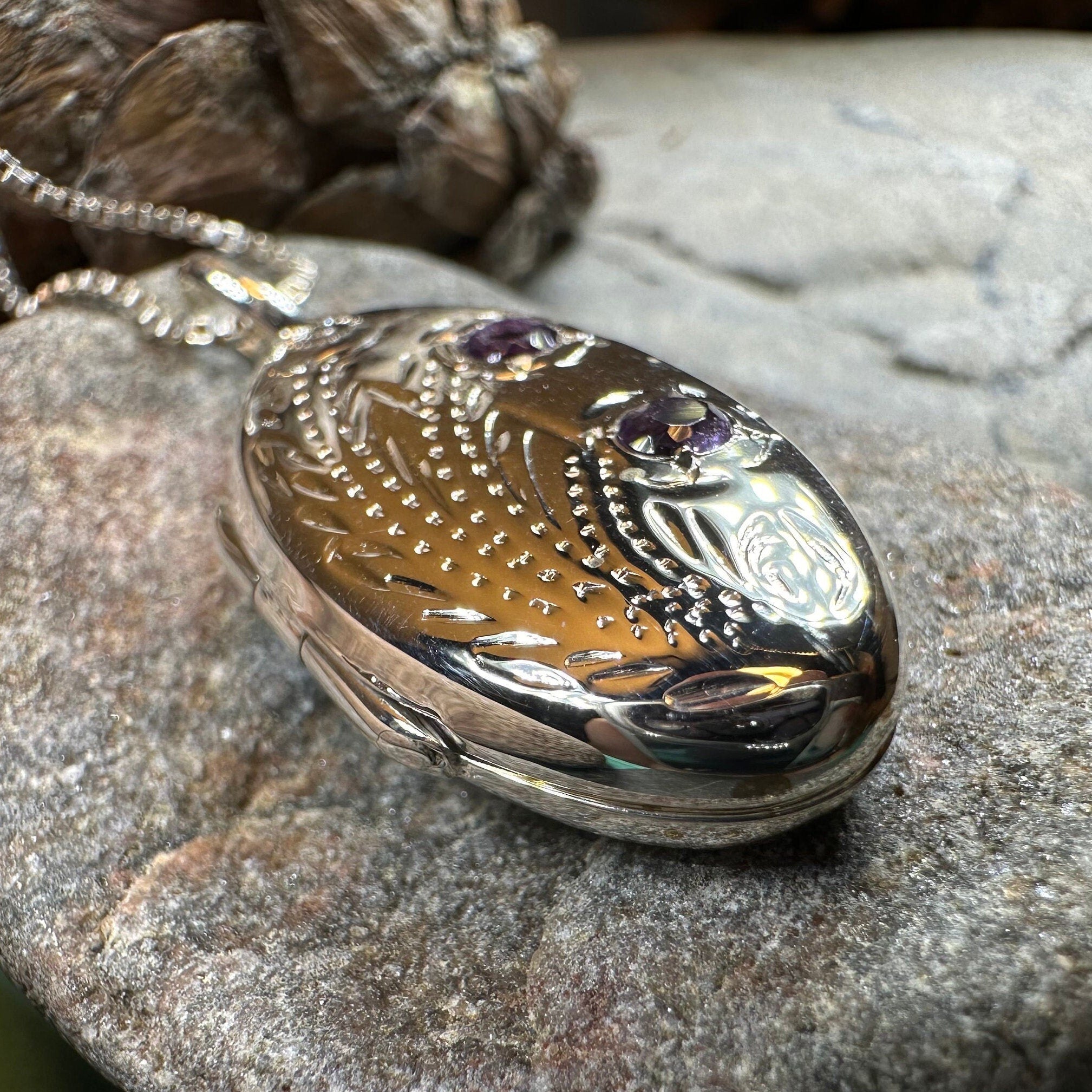 Meadowbrook Amethyst Flower Locket Necklace