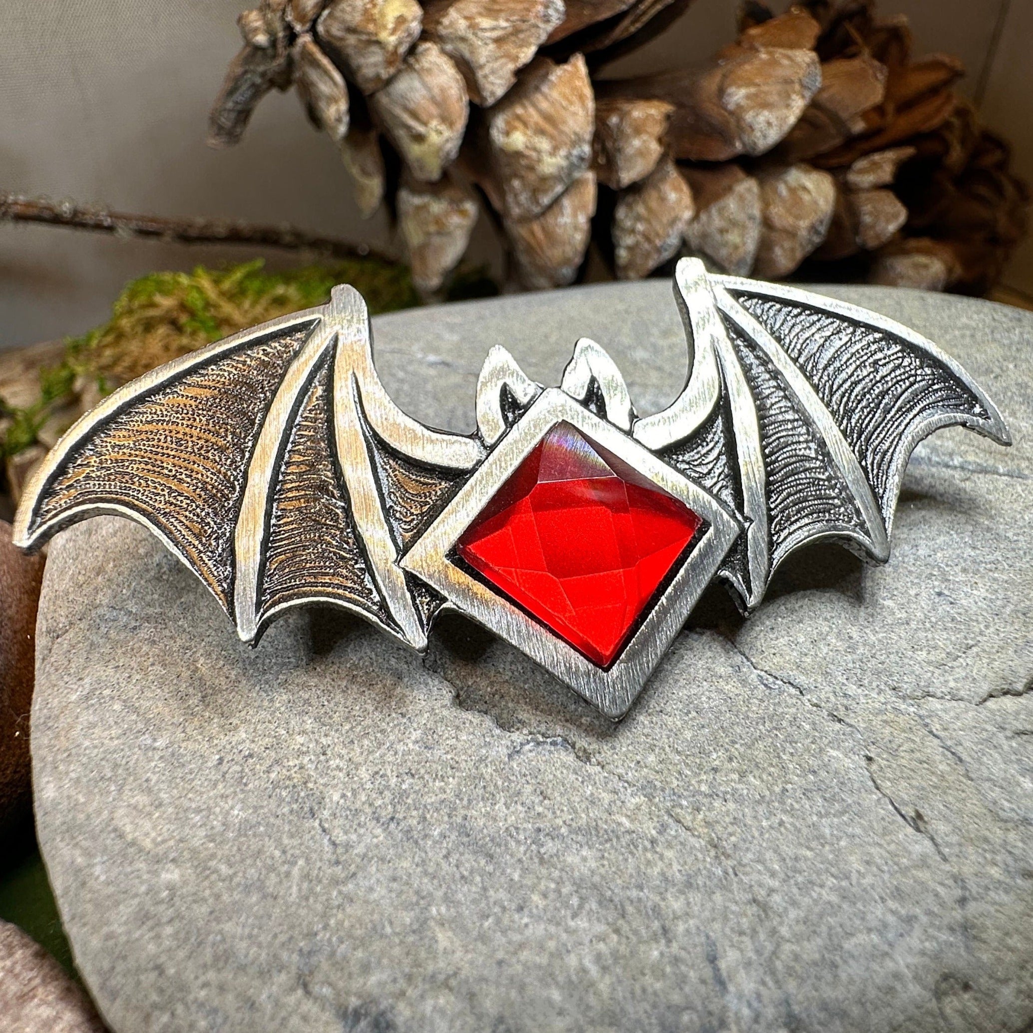 Gothic Bat Brooch in Pewter