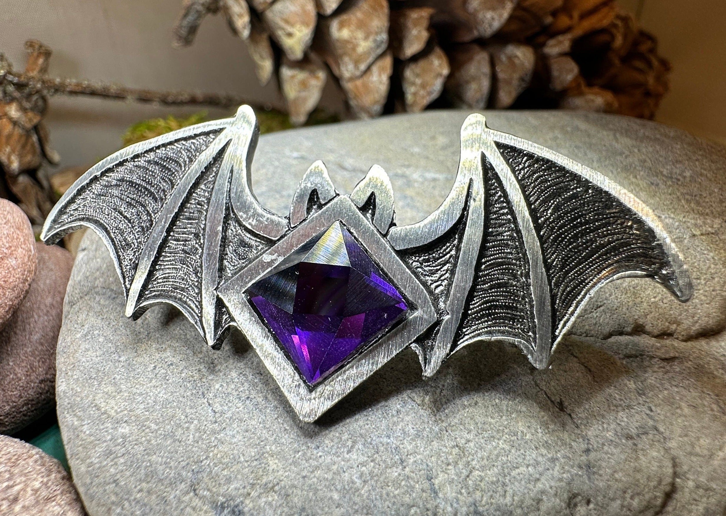 Gothic Bat Brooch in Pewter