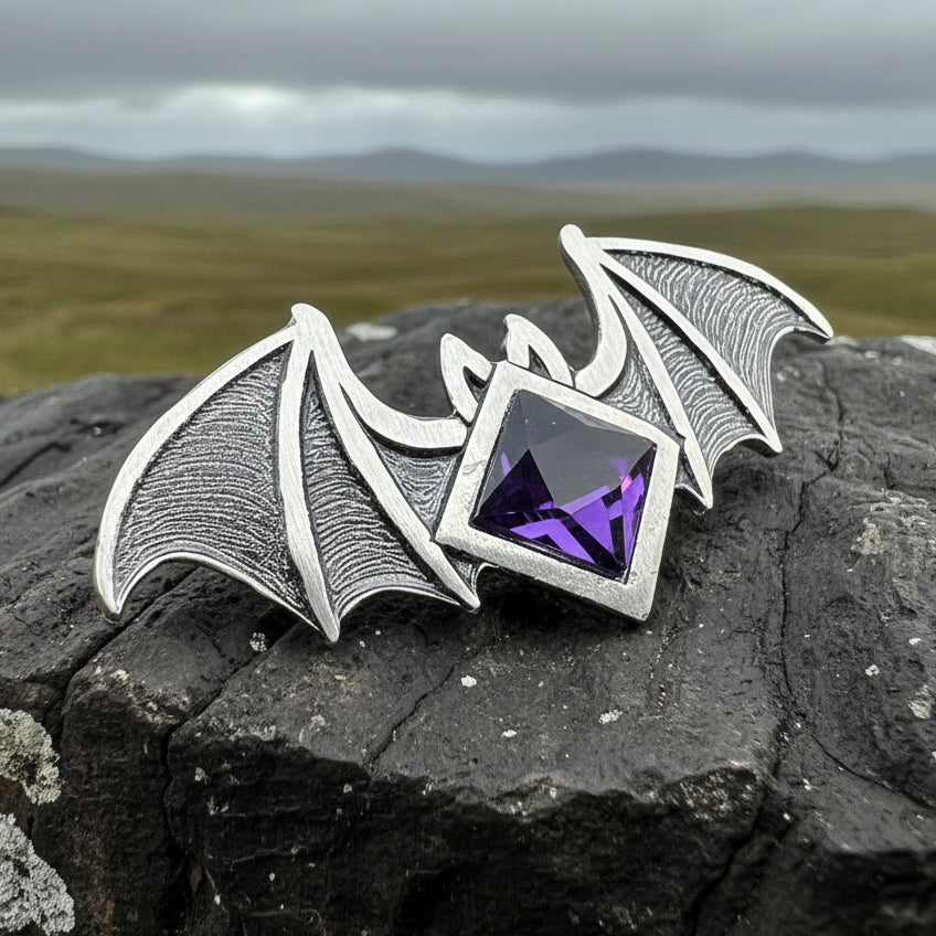 Gothic Bat Brooch in Pewter