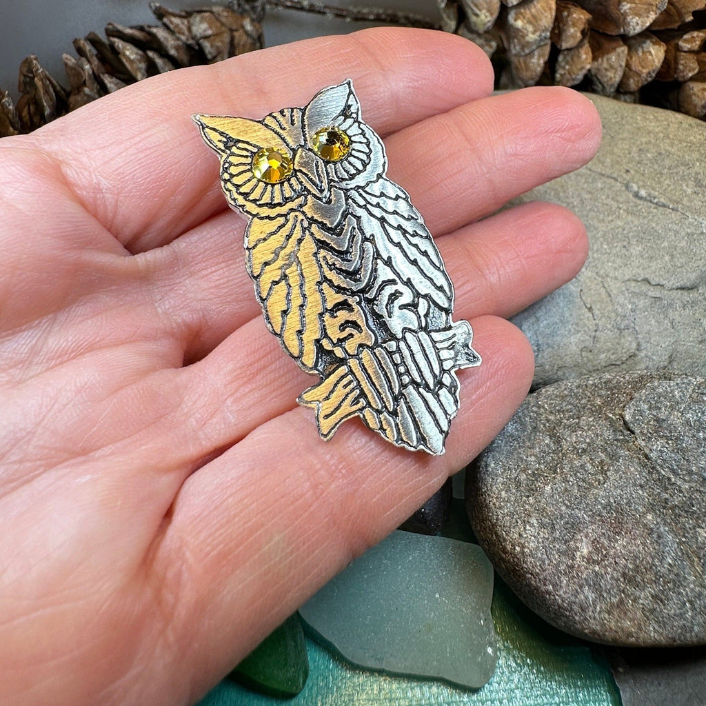 Pewter Handmade Night Owl Brooch