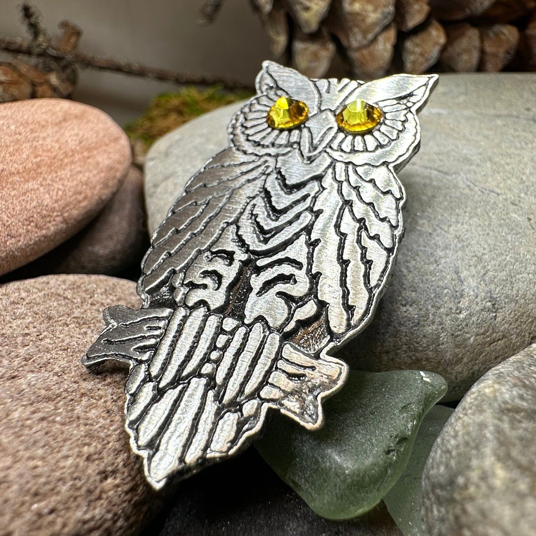 Pewter Handmade Night Owl Brooch