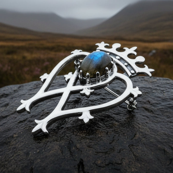 Labradorite Scottish Luckenbooth Brooch in Sterling Silver