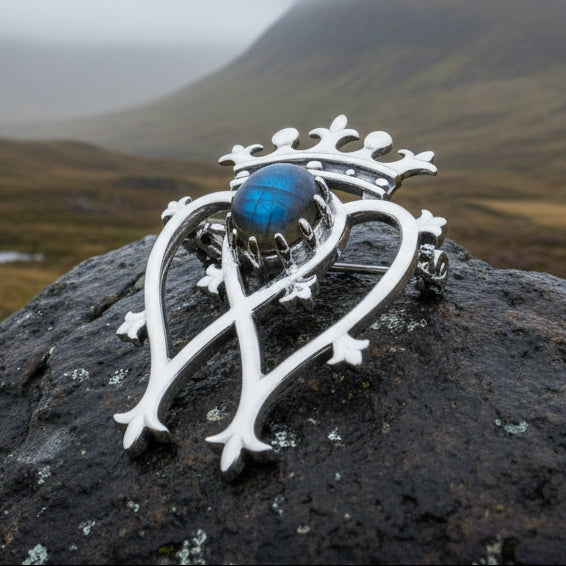 Labradorite Scottish Luckenbooth Brooch in Sterling Silver