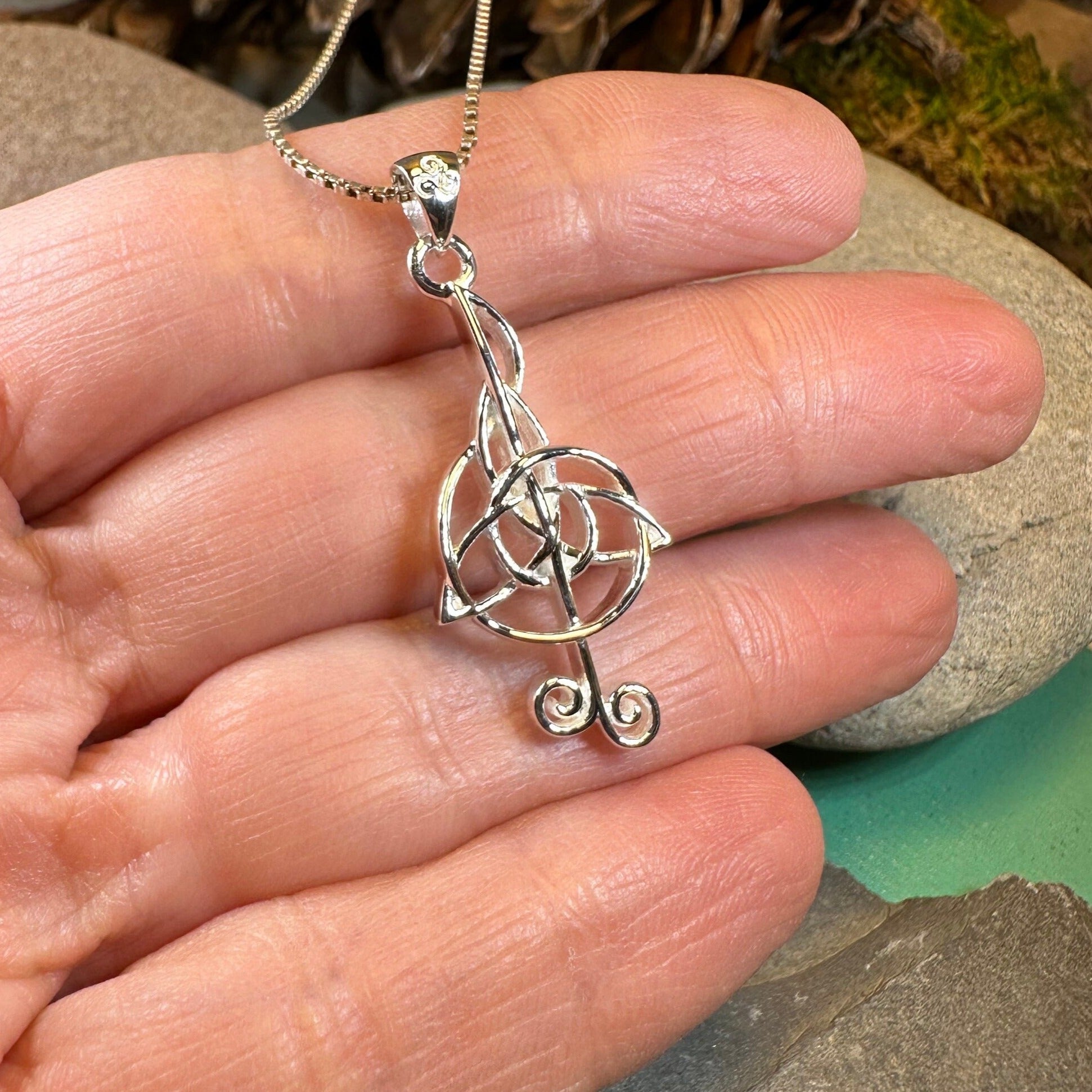 Celtic Music Note Necklace in Sterling Silver