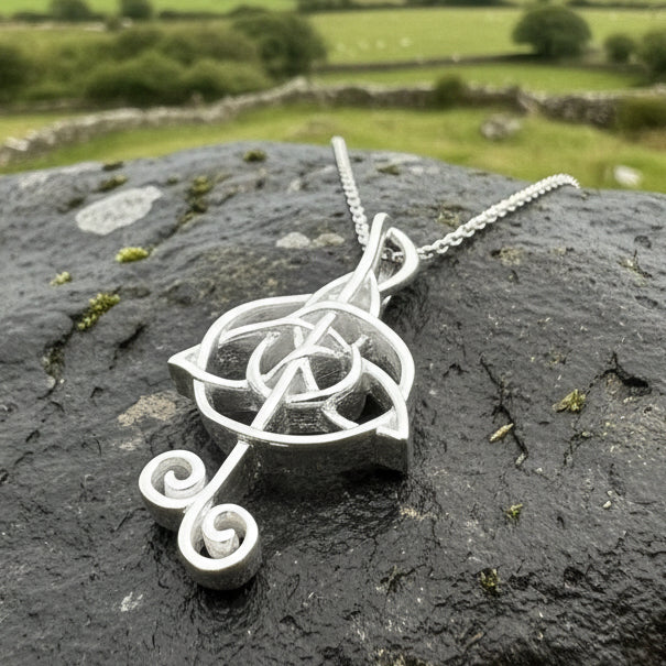 Celtic Music Note Necklace in Sterling Silver