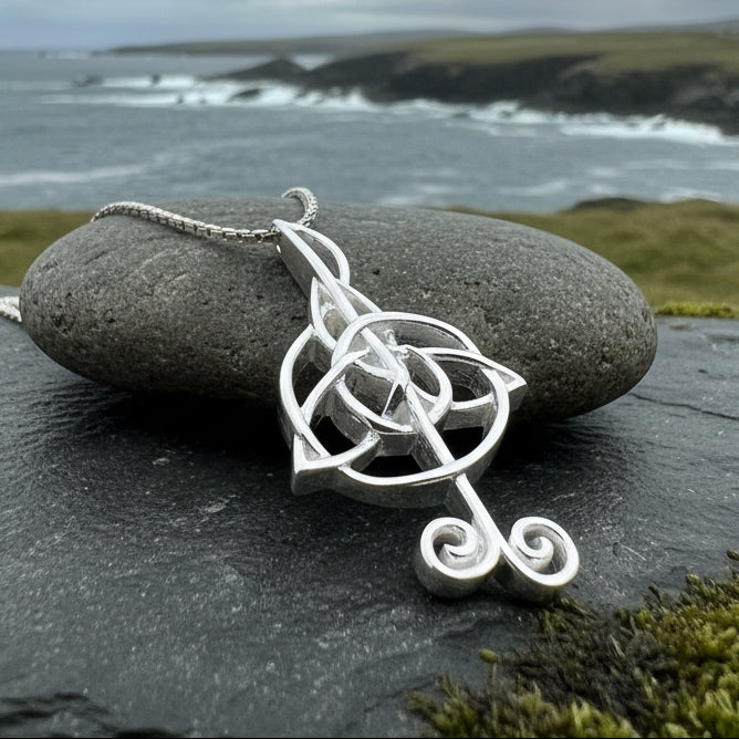 Celtic Music Note Necklace in Sterling Silver