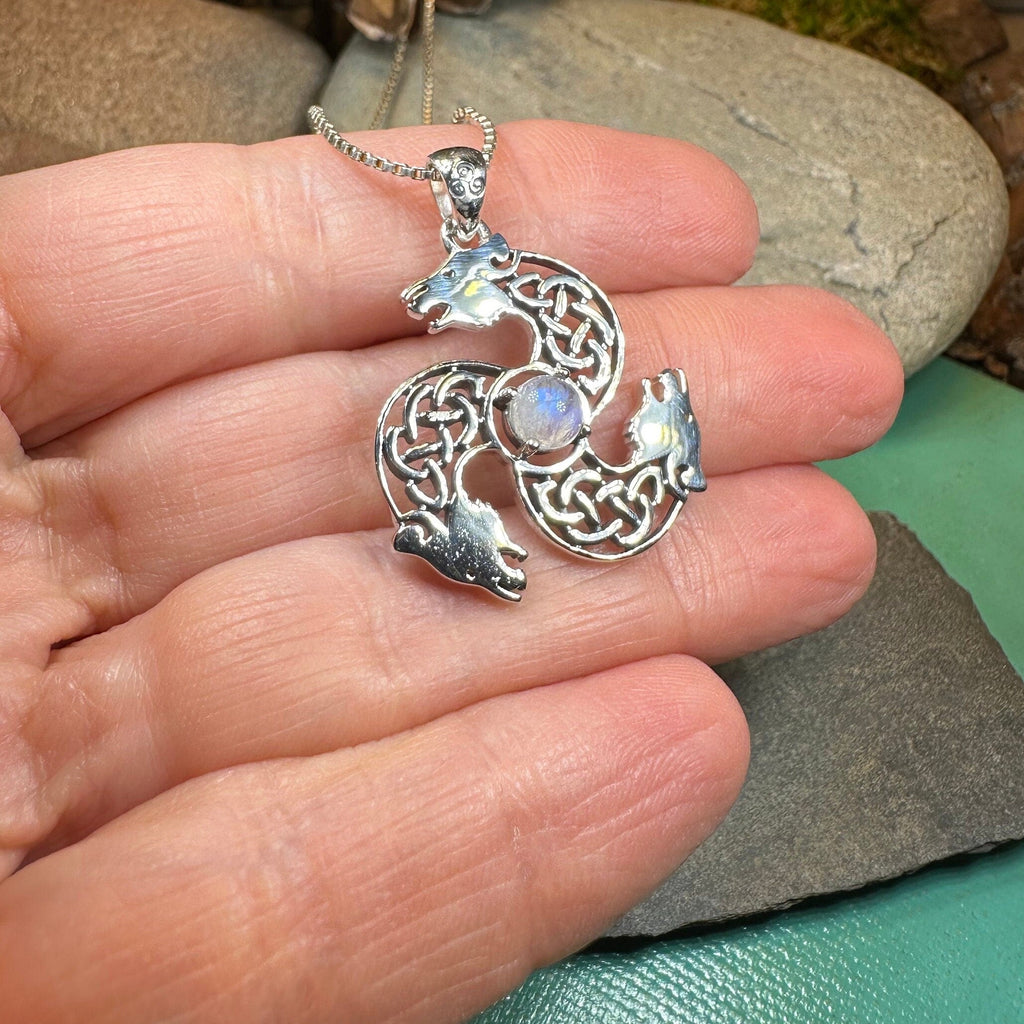 Celtic Bear Triple Spiral Necklace with Moonstone