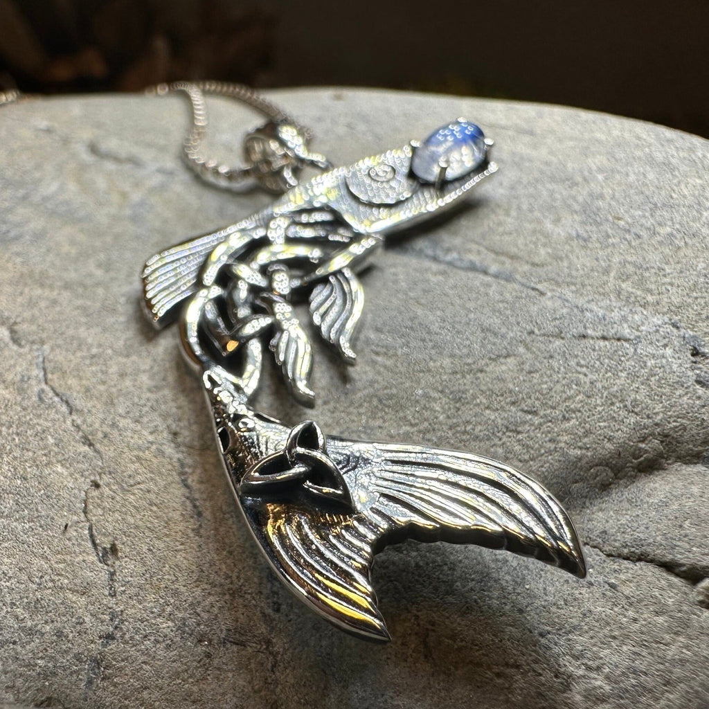 Irish Salmon of Knowledge Moonstone Necklace in Sterling Silver