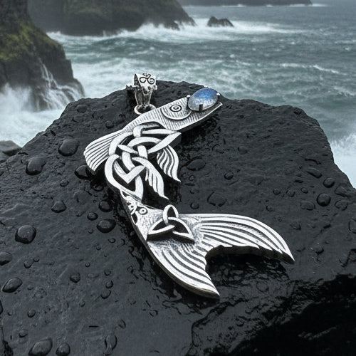 Irish Salmon of Knowledge Moonstone Necklace in Sterling Silver