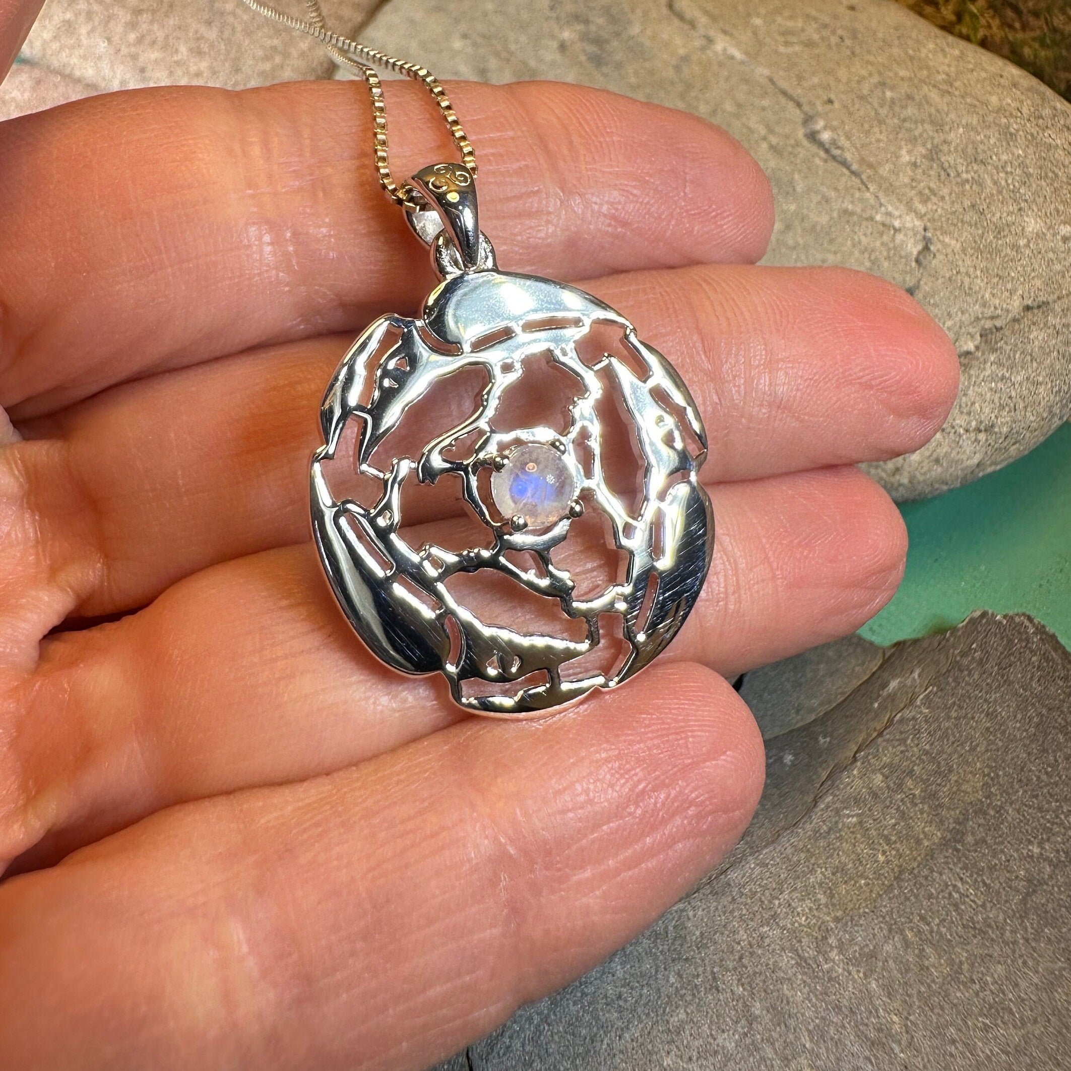 Old World Triple Raven Moonstone Necklace in Sterling Silver