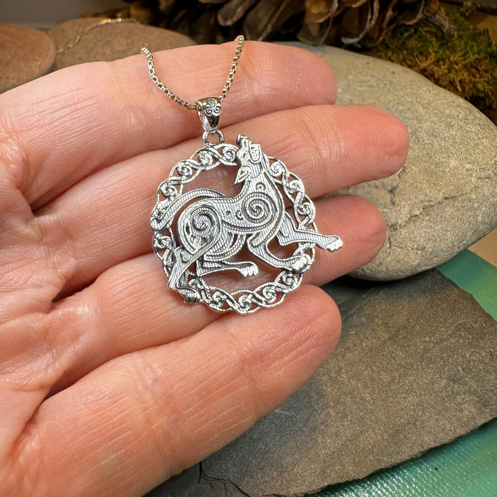 Pictish Celtic Dog Necklace in Sterling Silver
