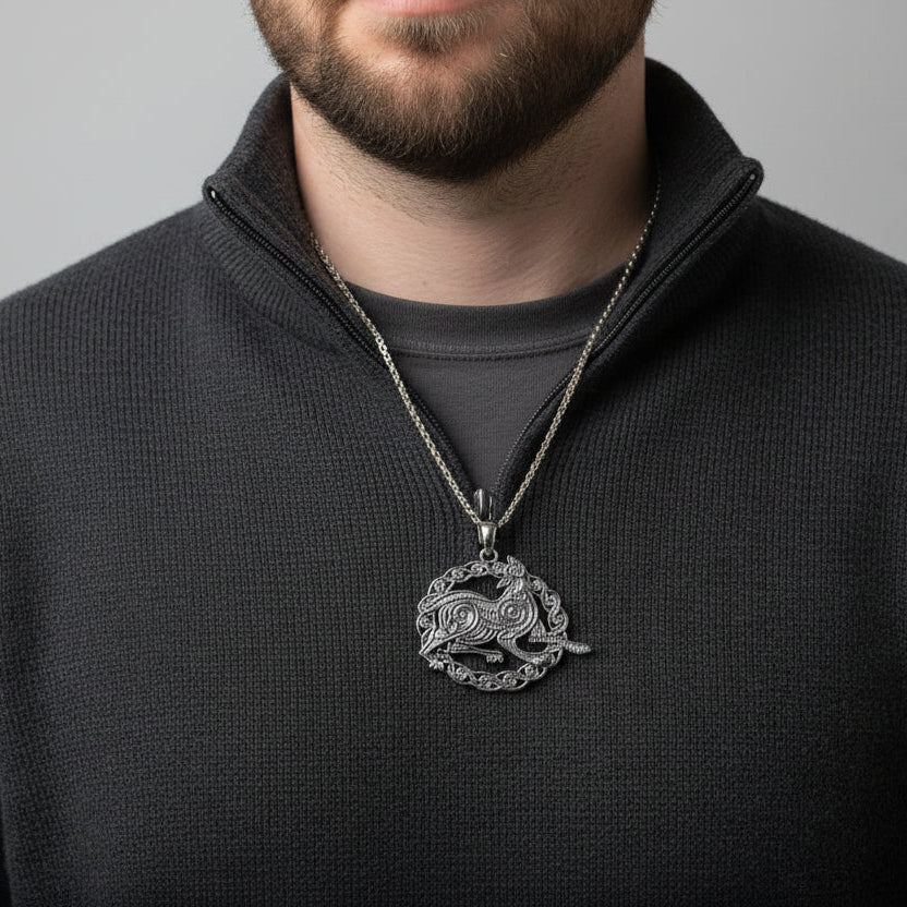 Pictish Celtic Dog Necklace in Sterling Silver