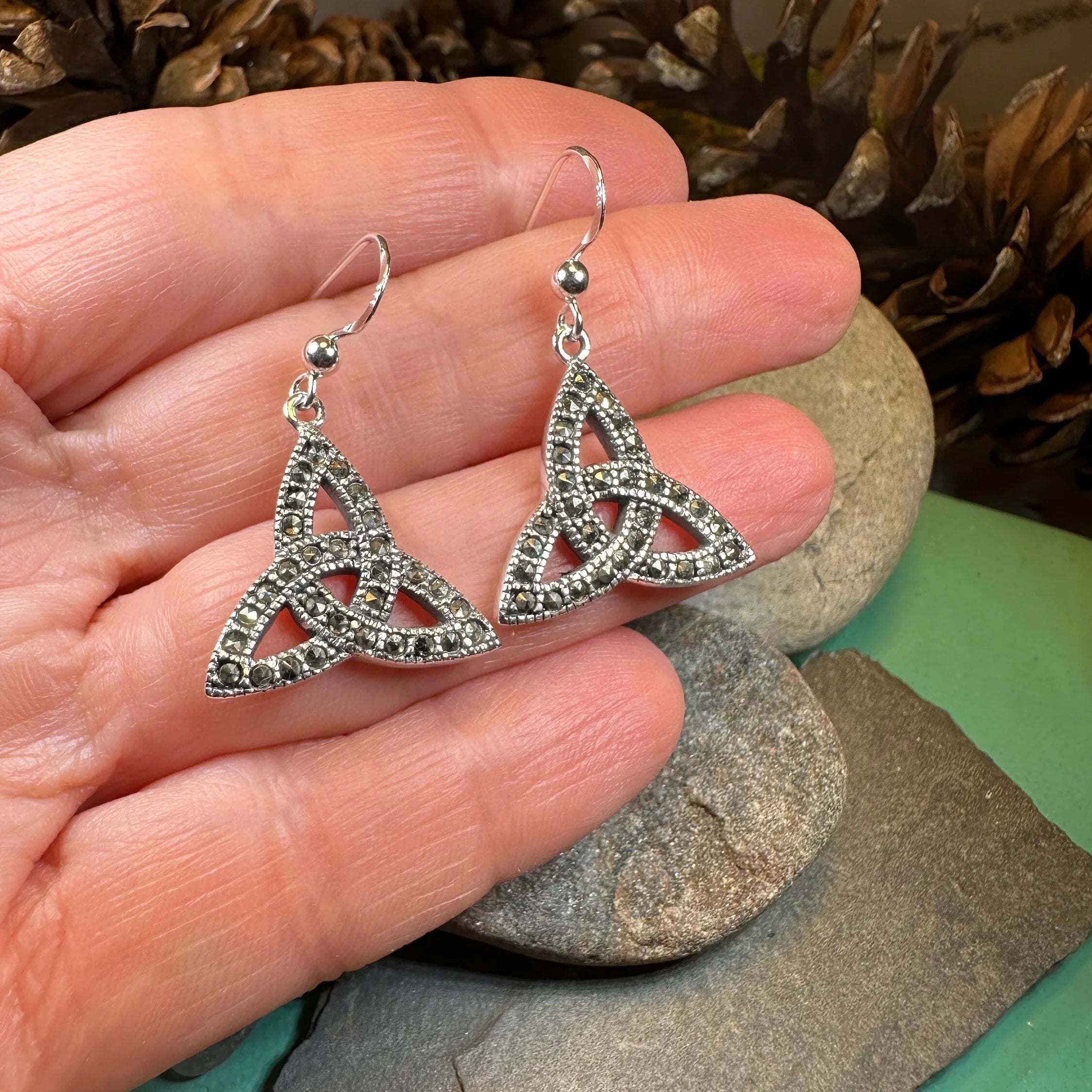Celtic Knot Marcasite Earrings in Sterling Silver