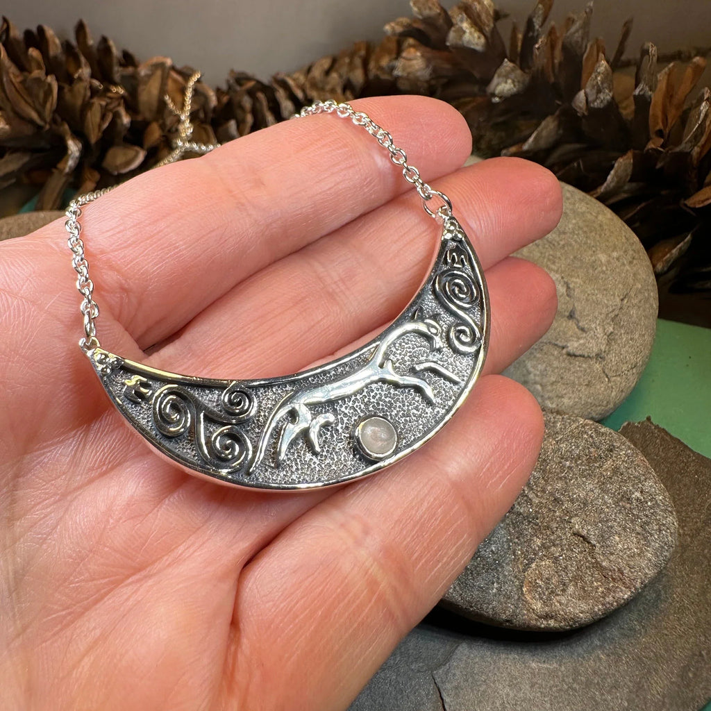 Epona Celtic Horse Moonstone Necklace in Sterling Silver