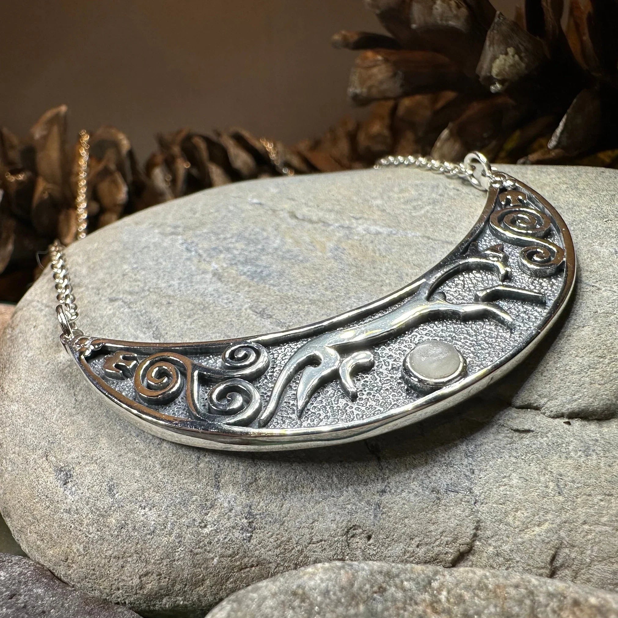 Epona Celtic Horse Moonstone Necklace in Sterling Silver