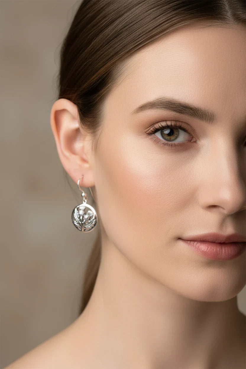 Aviemore Scottish Thistle Earrings in Sterling Silver