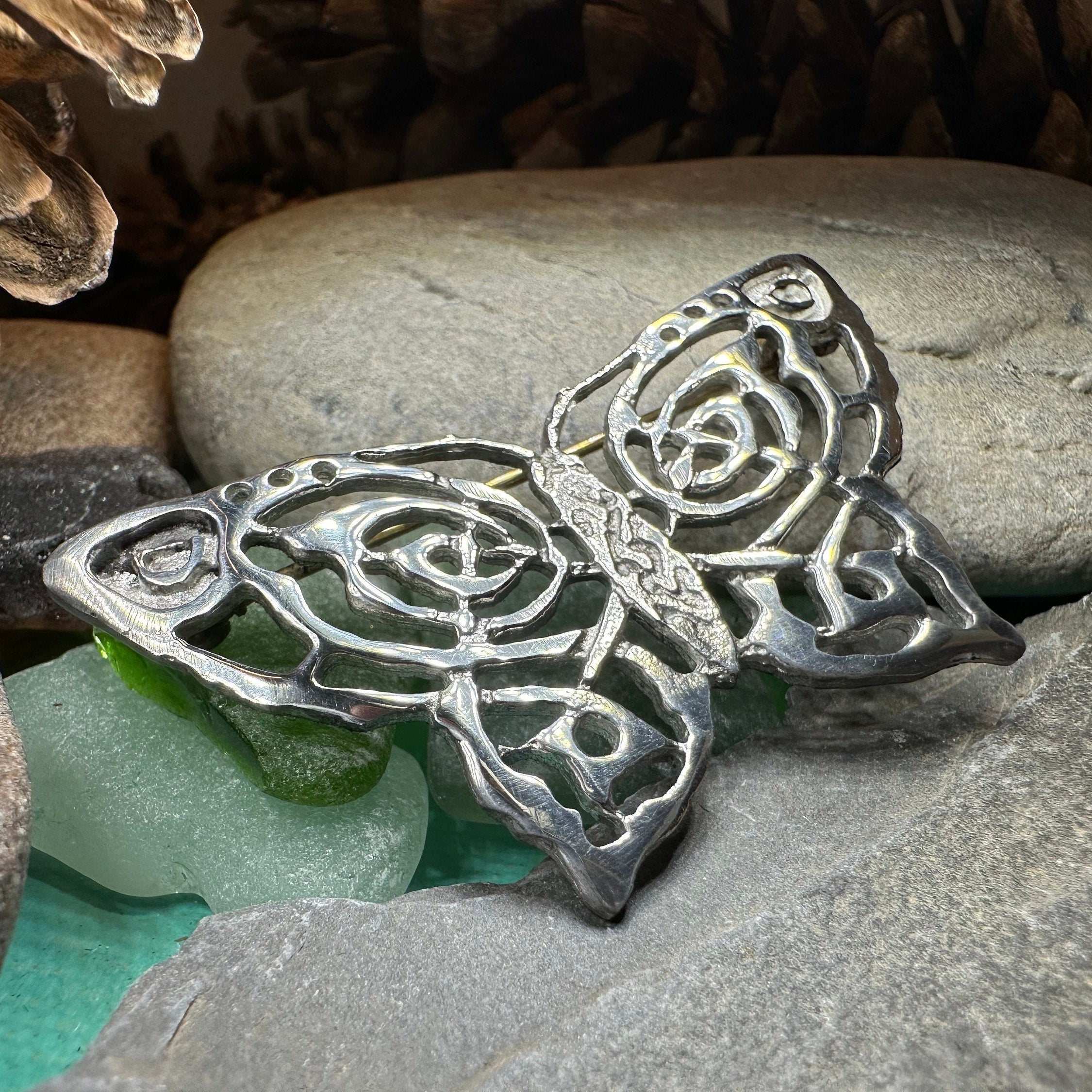 Pewter Celtic Butterfly Brooch - Handmade in Scotland