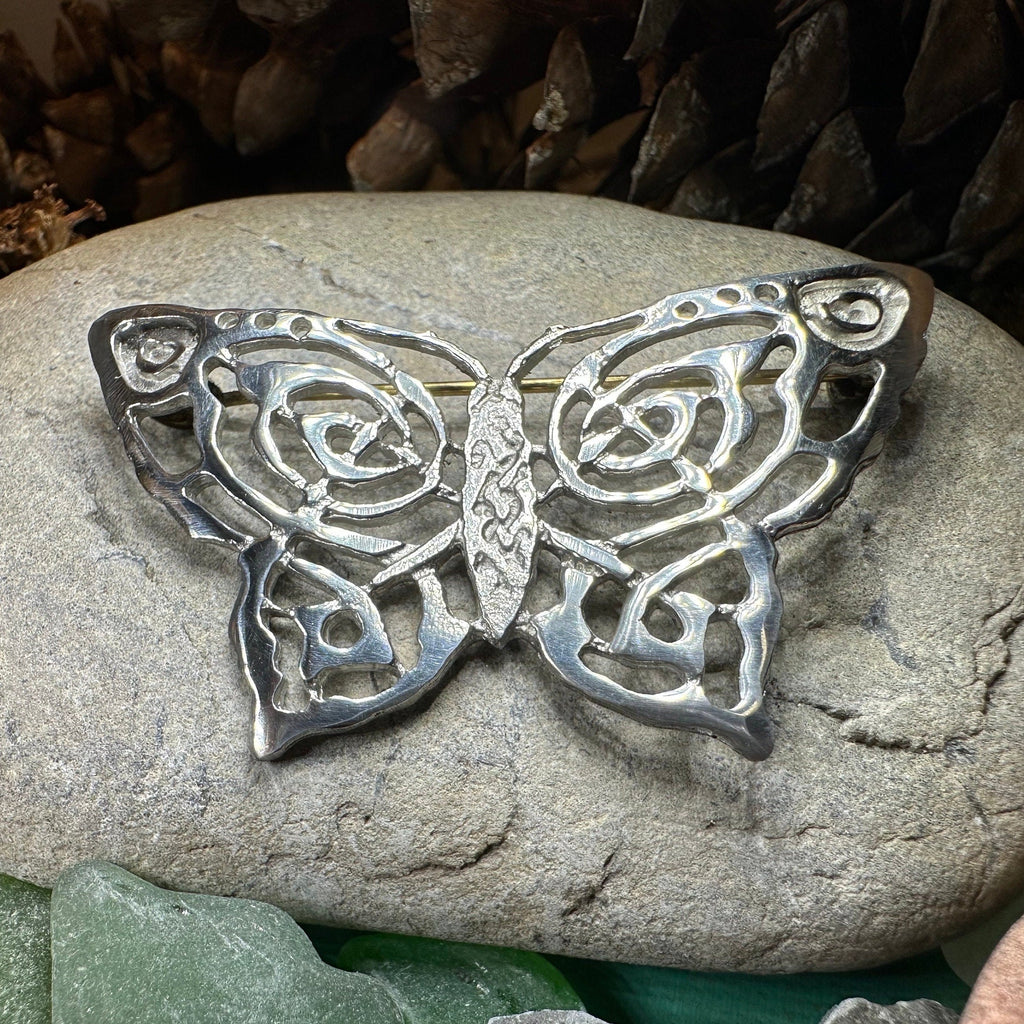 Pewter Celtic Butterfly Brooch - Handmade in Scotland