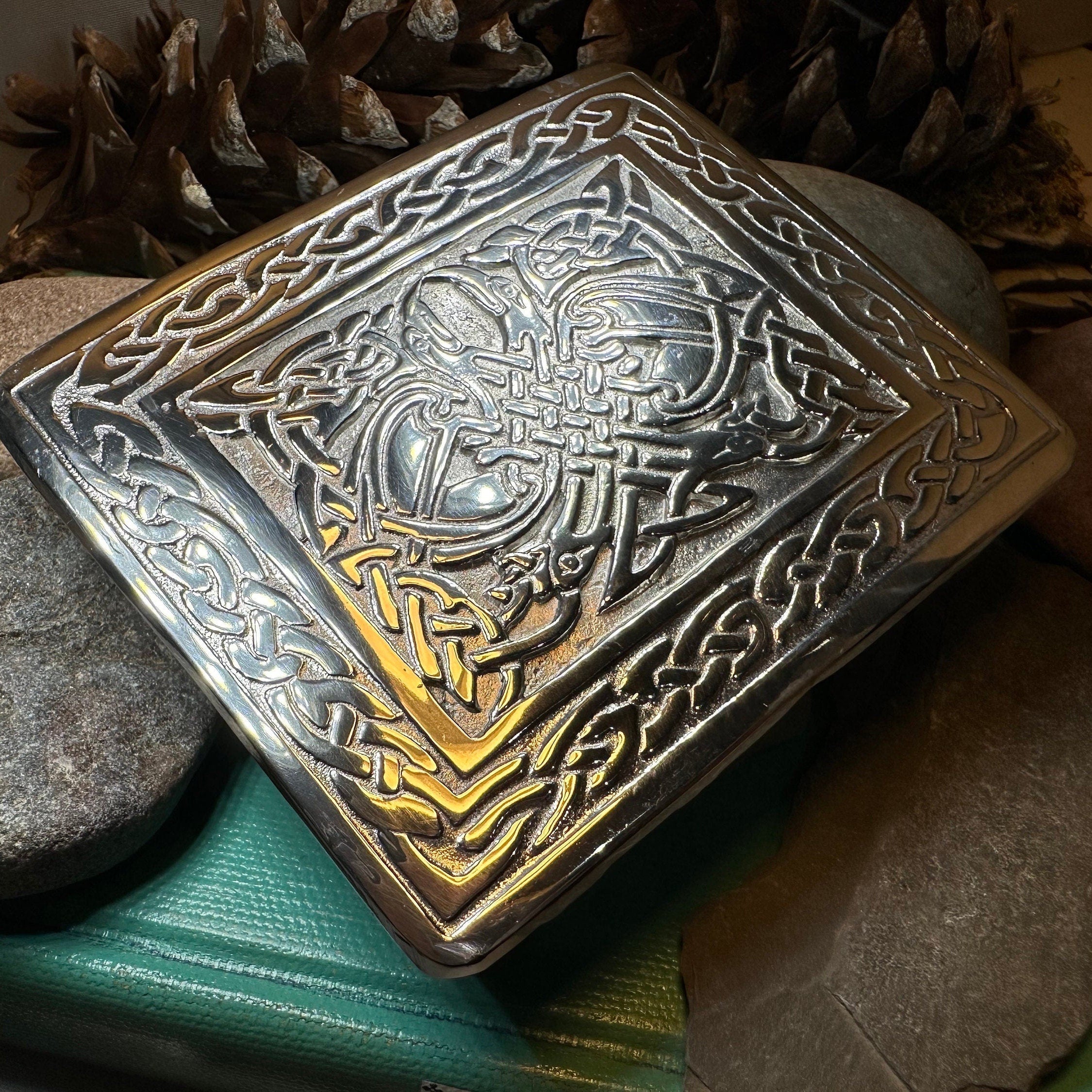 Celtic Birds Kilt Belt Buckle - Handmade in Scotland