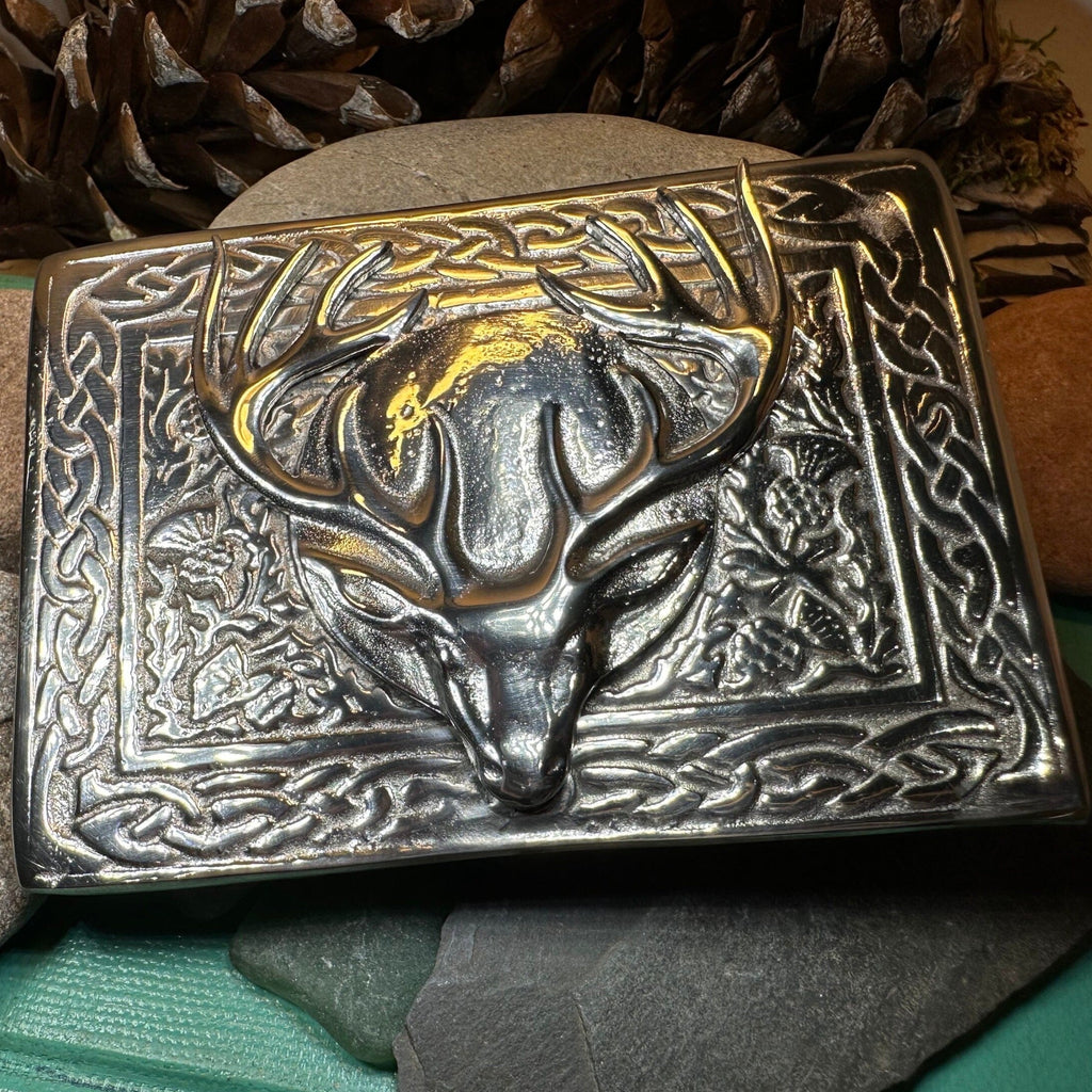 Celtic Stag Kilt Belt Buckle - Handmade in Scotland