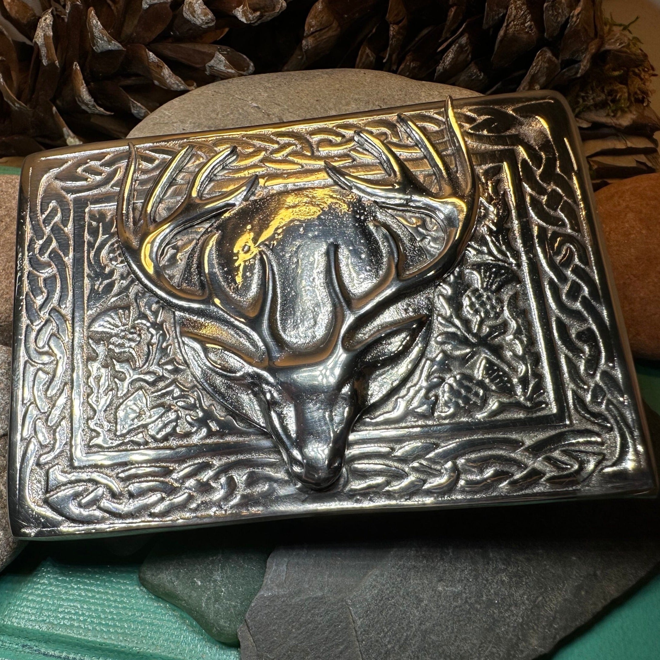 Celtic Stag Kilt Belt Buckle - Handmade in Scotland