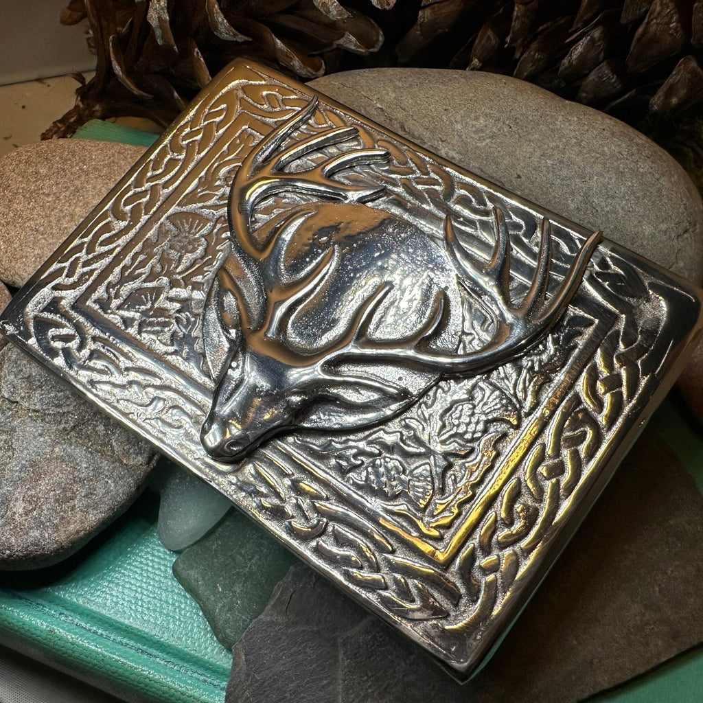 Celtic Stag Kilt Belt Buckle - Handmade in Scotland