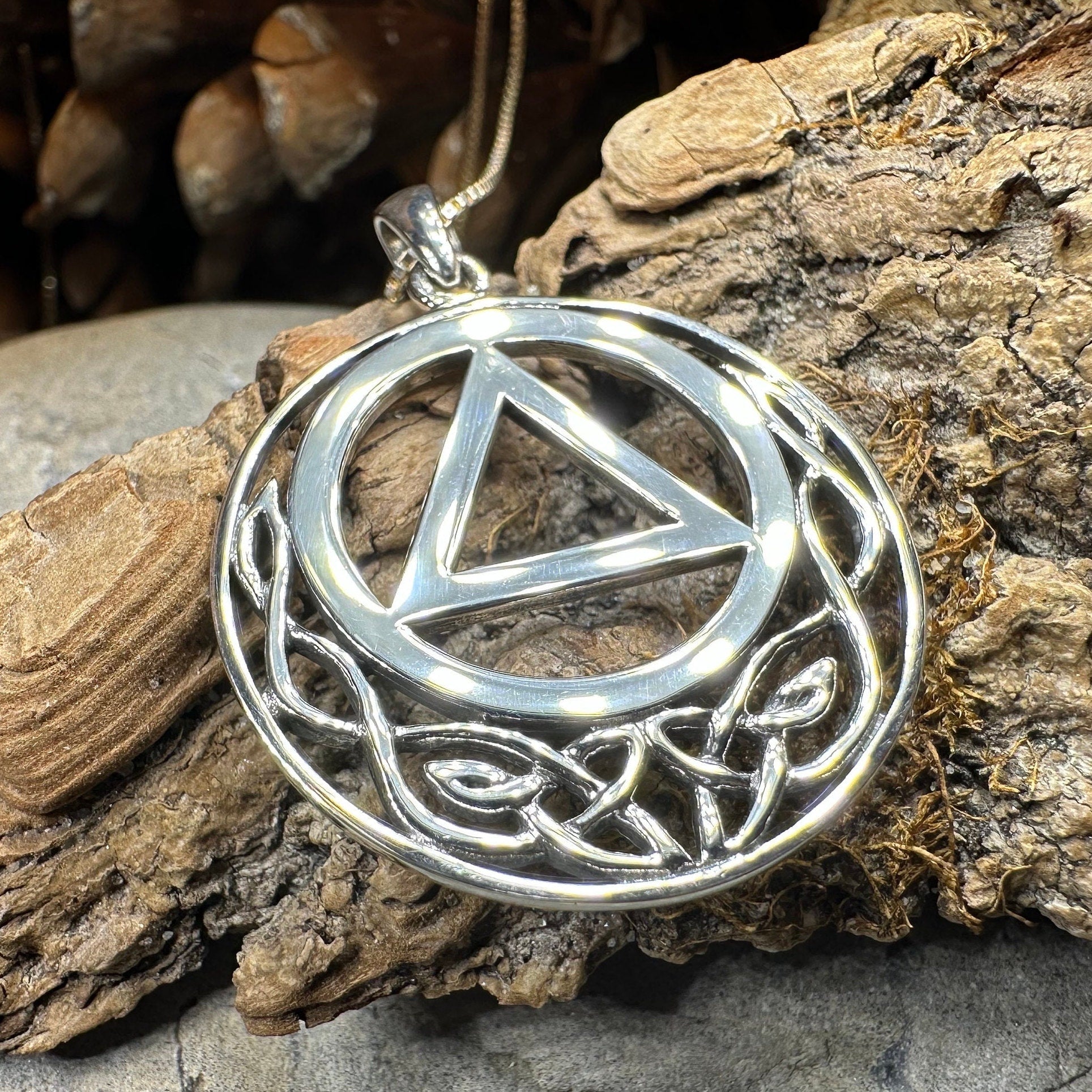 Celtic AA Sobriety Necklace in Sterling Silver
