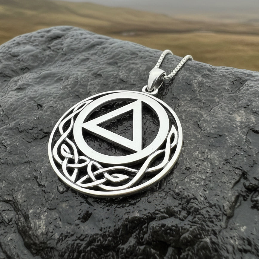 Celtic AA Sobriety Necklace in Sterling Silver