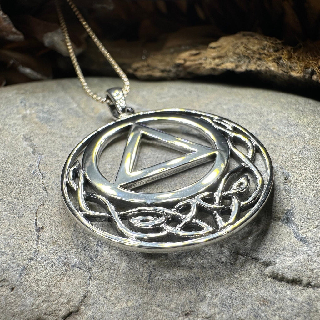 Celtic AA Sobriety Necklace in Sterling Silver