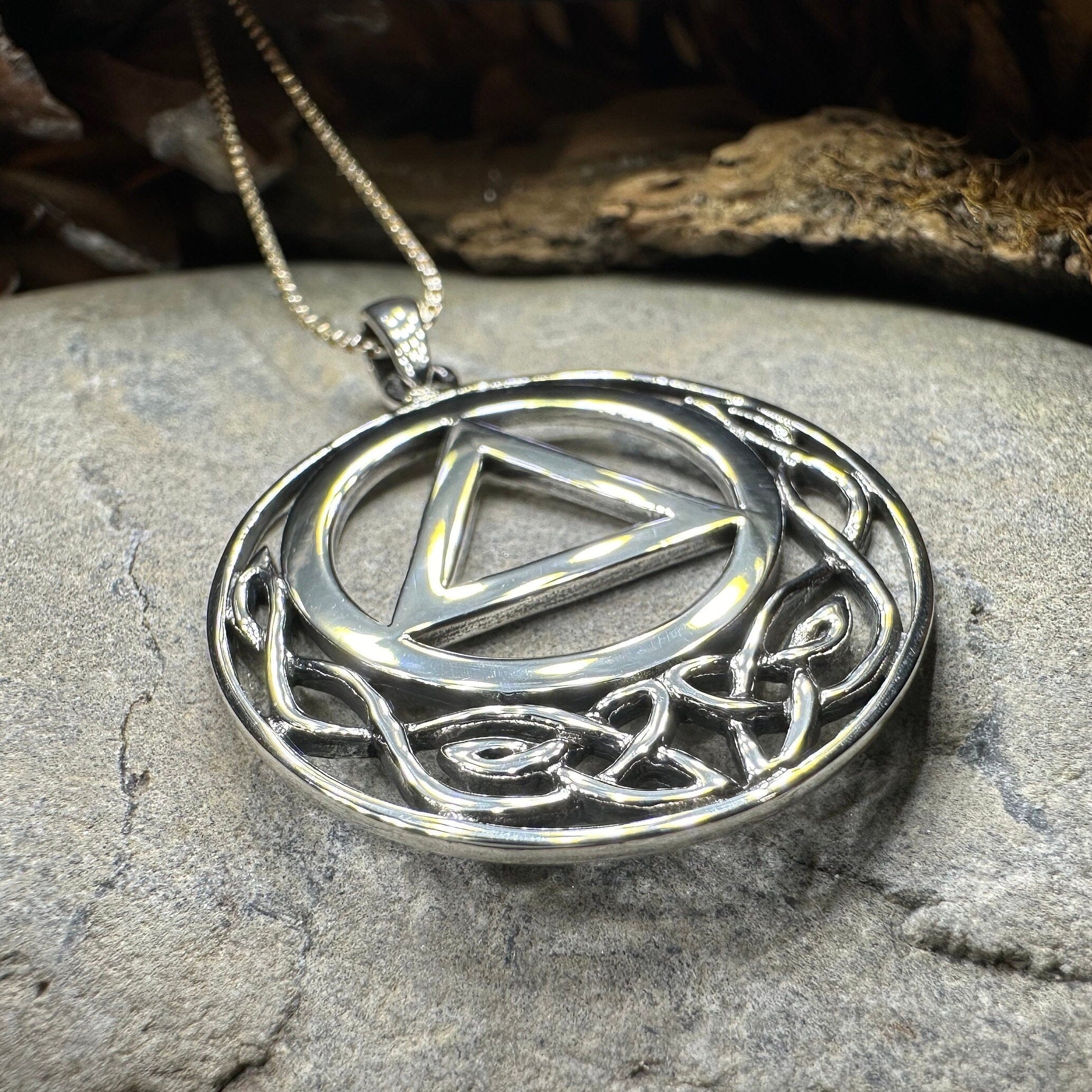 Celtic AA Sobriety Necklace in Sterling Silver