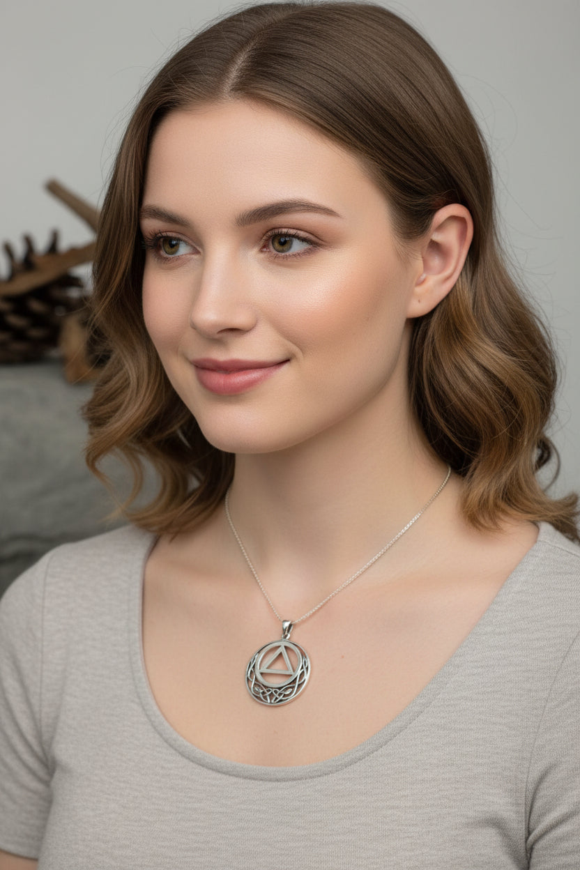 Celtic AA Sobriety Necklace in Sterling Silver