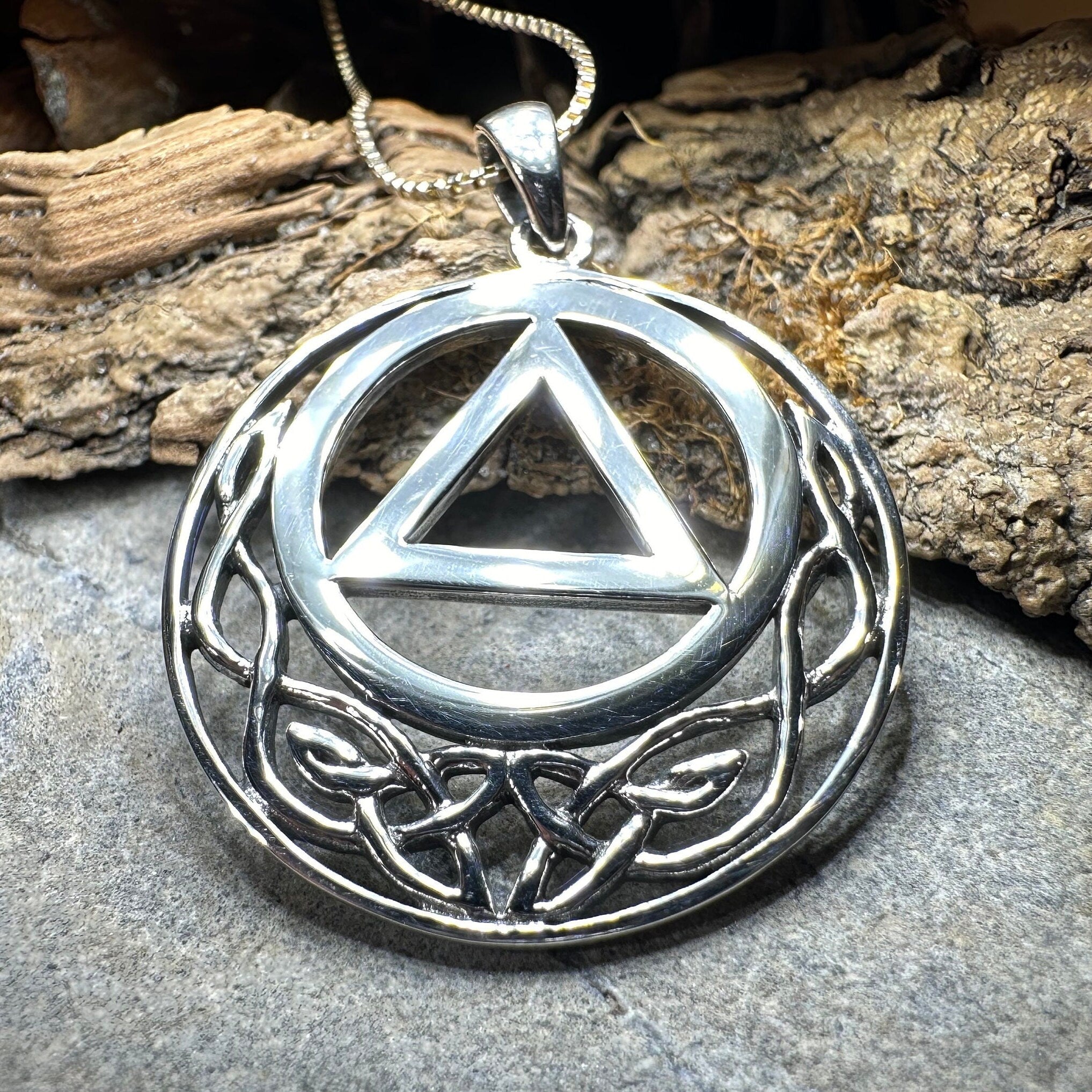 Celtic AA Sobriety Necklace in Sterling Silver