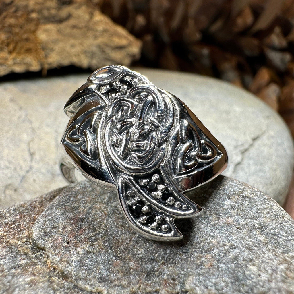Morrigan Celtic Raven Ring in Sterling Silver