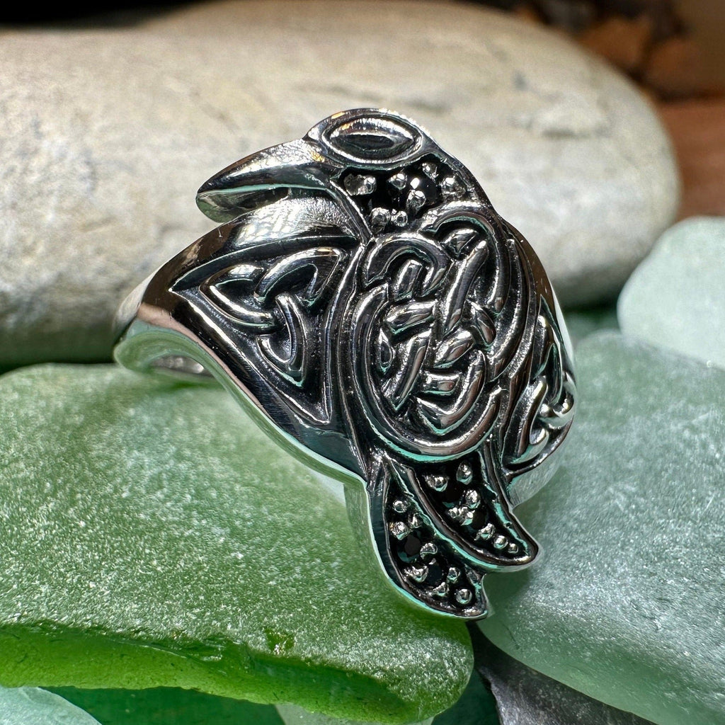 Morrigan Celtic Raven Ring in Sterling Silver