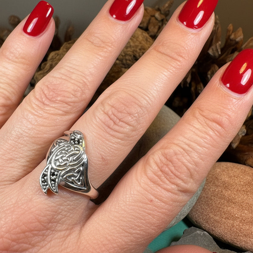 Morrigan Celtic Raven Ring in Sterling Silver
