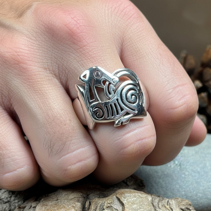 Pictish Lore Celtic Dragon Ring in Sterling Silver