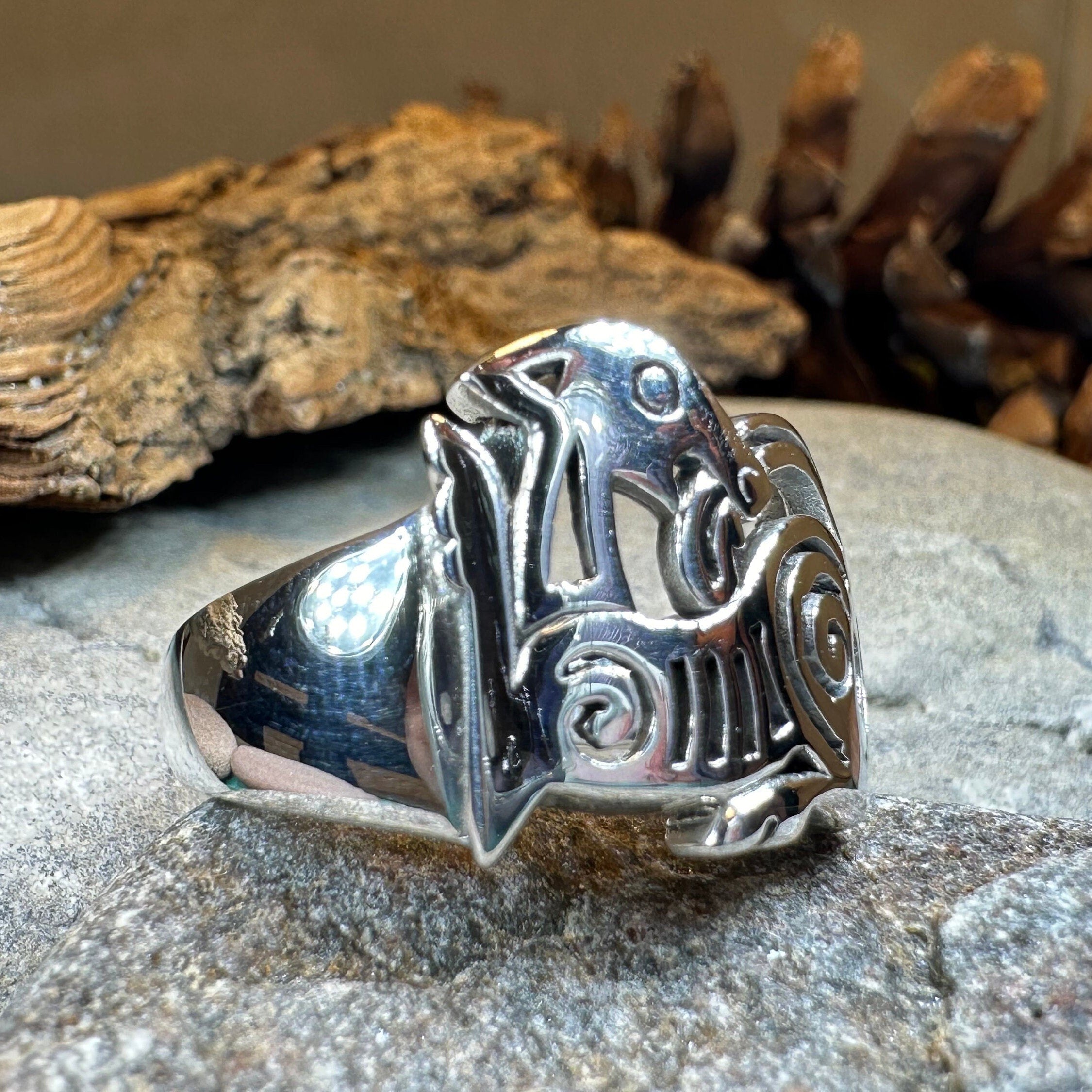 Pictish Lore Celtic Dragon Ring in Sterling Silver