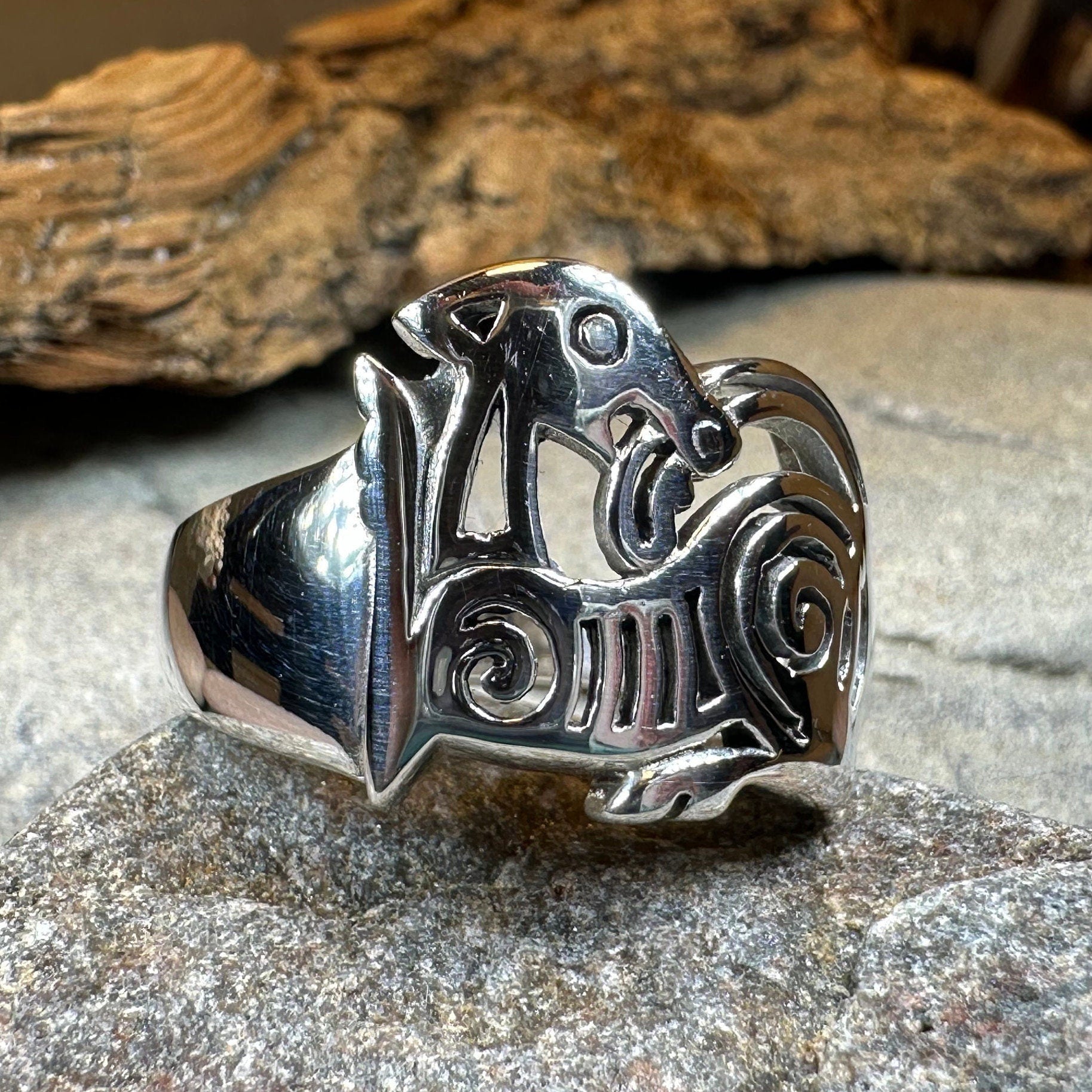 Pictish Lore Celtic Dragon Ring in Sterling Silver