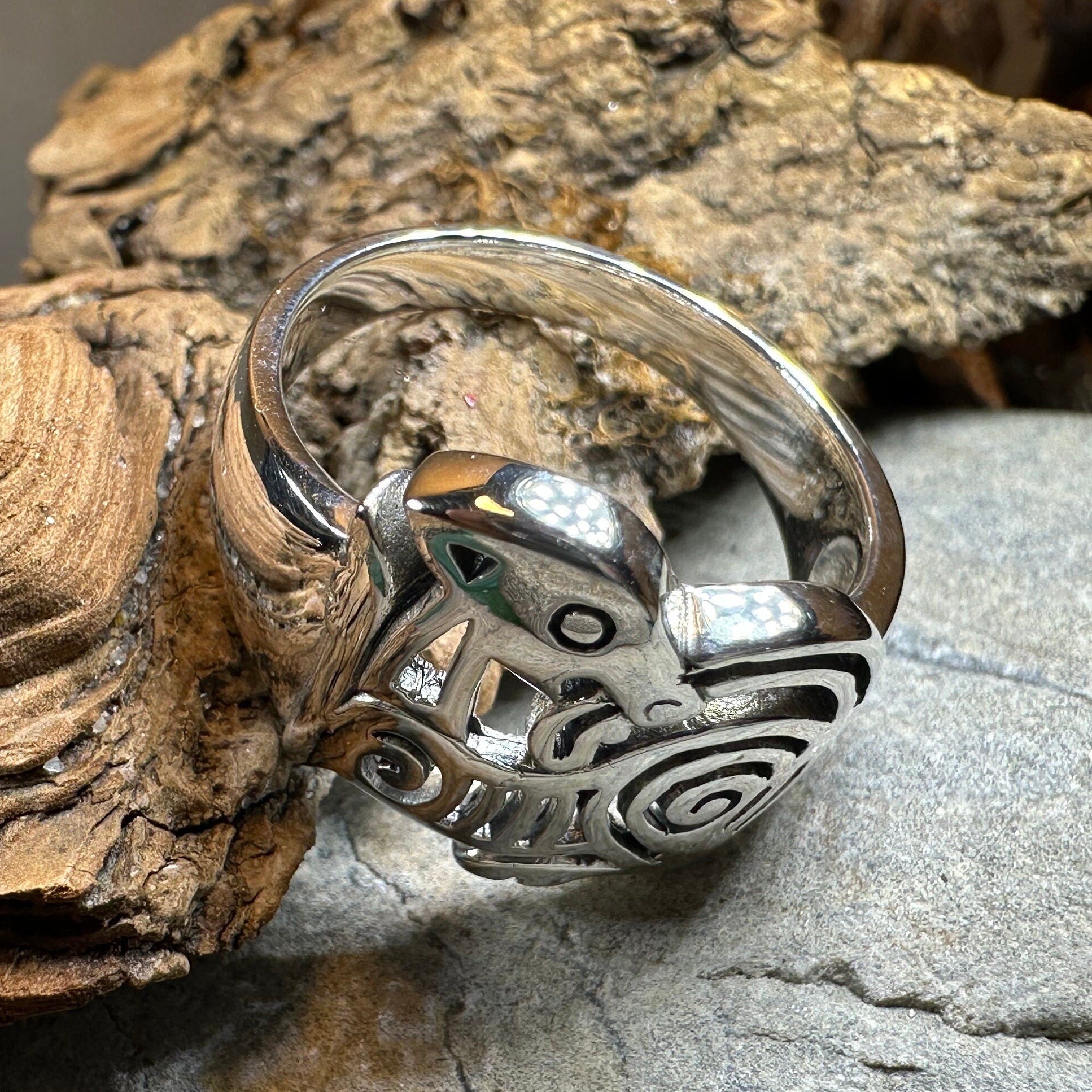 Pictish Lore Celtic Dragon Ring in Sterling Silver