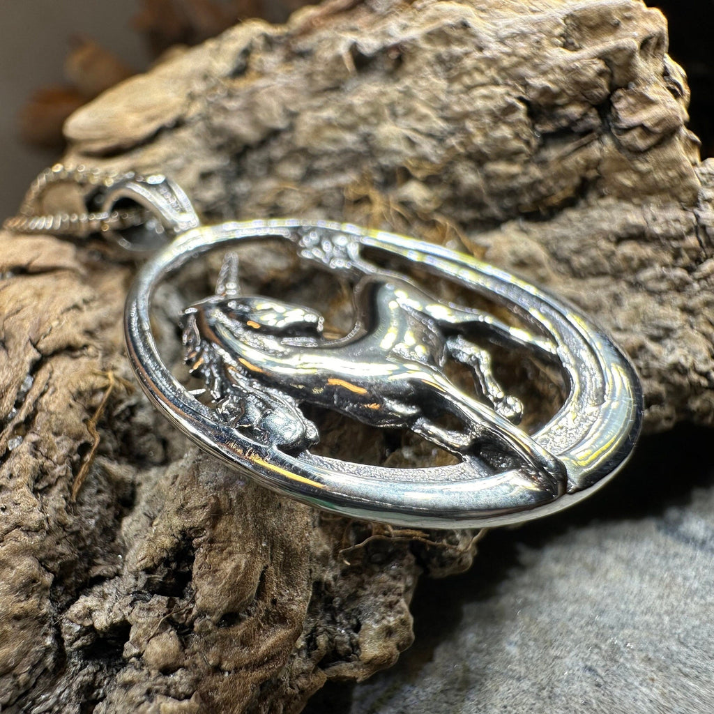 Prancing Unicorn Necklace in Sterling Silver