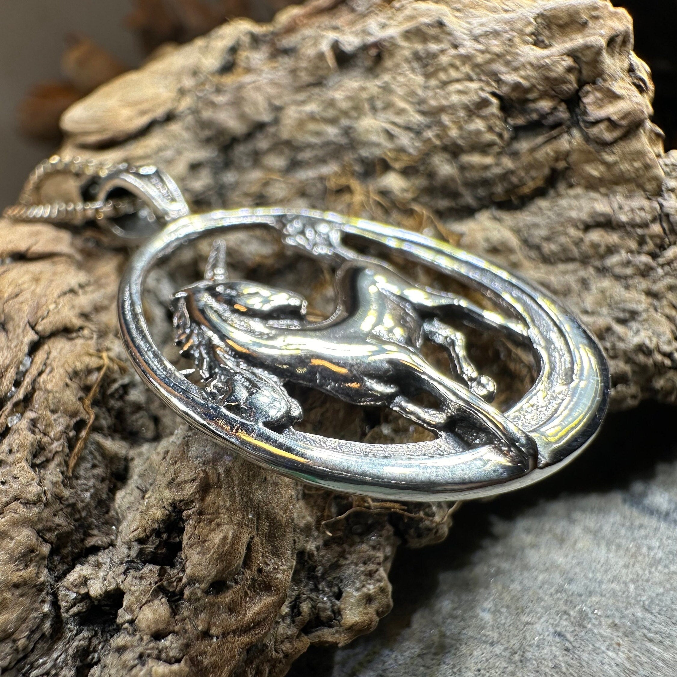 Prancing Unicorn Necklace in Sterling Silver