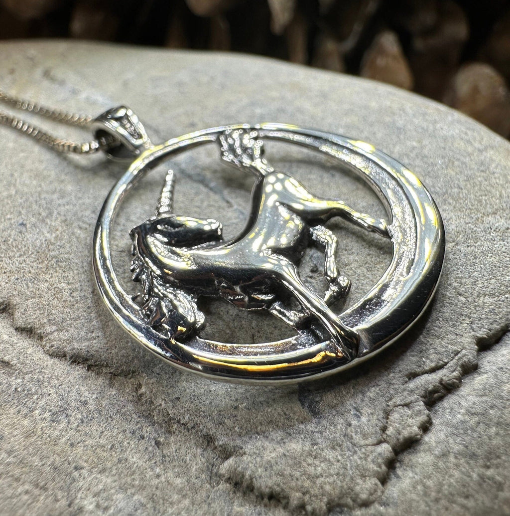 Prancing Unicorn Necklace in Sterling Silver